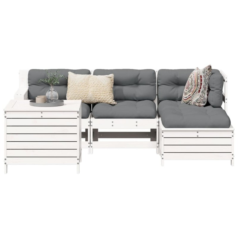 Salon de jardin 5 pcs blanc bois massif de pin 509962509962