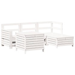 Salon de jardin 5 pcs blanc bois massif de pin 509962509962