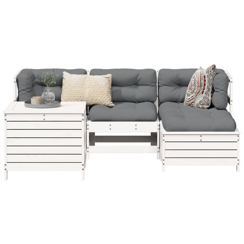 Salon de jardin 5 pcs blanc bois massif de pin 509965509965