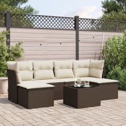 Salon de jardin avec coussins 7 pcs marron résine tressée 509971509971