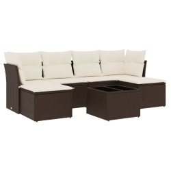 Salon de jardin avec coussins 7 pcs marron résine tressée 509971509971