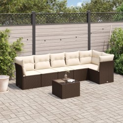 Salon de jardin avec coussins 7 pcs marron résine tressée 509973509973