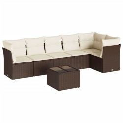 Salon de jardin avec coussins 7 pcs marron résine tressée 509973509973
