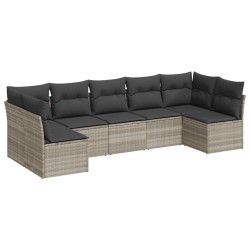 Salon de jardin avec coussins 7 pcs gris clair résine tressée 509974509974