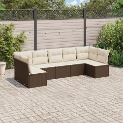 Salon de jardin avec coussins 7 pcs marron résine tressée 509975509975