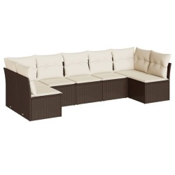 Salon de jardin avec coussins 7 pcs marron résine tressée 509975509975
