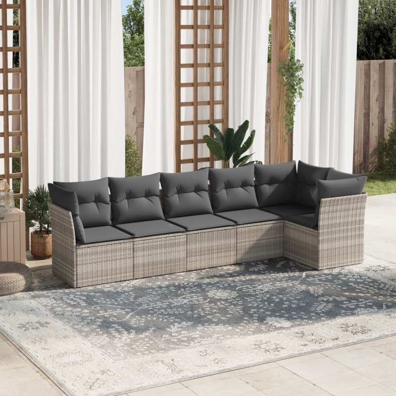 Salon de jardin 6 pcs avec coussins gris clair résine tressée 509978509978