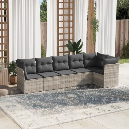 Salon de jardin 6 pcs avec coussins gris clair résine tressée 509978509978