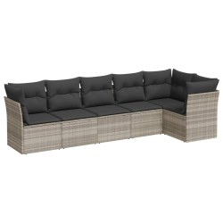 Salon de jardin 6 pcs avec coussins gris clair résine tressée 509978509978