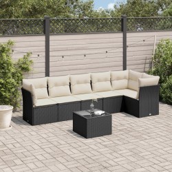 Salon de jardin 7 pcs avec coussins noir résine tressée 509979509979