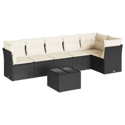 Salon de jardin 7 pcs avec coussins noir résine tressée 509979509979