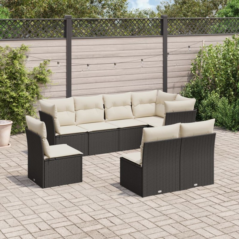Salon de jardin 8 pcs avec coussins noir résine tressée 509980509980