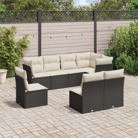 Salon de jardin 8 pcs avec coussins noir résine tressée 509980509980