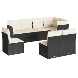 Salon de jardin 8 pcs avec coussins noir résine tressée 509980509980