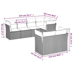 Salon de jardin 7 pcs avec coussins noir résine tressée 509981509981