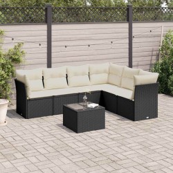 Salon de jardin 7 pcs avec coussins noir résine tressée 509983509983