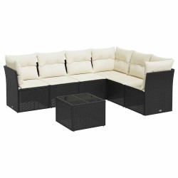 Salon de jardin 7 pcs avec coussins noir résine tressée 509983509983