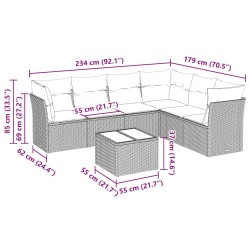Salon de jardin 7 pcs avec coussins noir résine tressée 509983509983