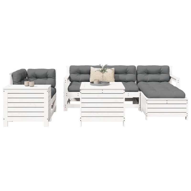 Salon de jardin 7 pcs blanc bois de pin massif 509984509984