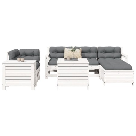 Salon de jardin 7 pcs blanc bois de pin massif 509984509984