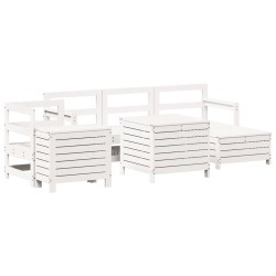 Salon de jardin 7 pcs blanc bois de pin massif 509984509984