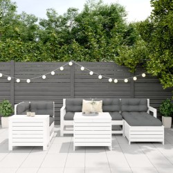 Salon de jardin 7 pcs blanc bois de pin massif 509984509984