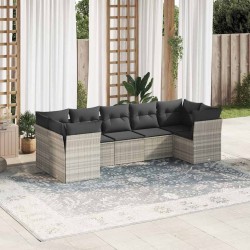 Salon de jardin avec coussins 7 pcs gris clair résine tressée 509989509989