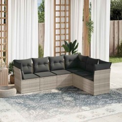 Salon de jardin 6 pcs avec coussins gris clair résine tressée 509991509991