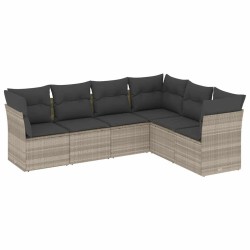 Salon de jardin 6 pcs avec coussins gris clair résine tressée 509991509991
