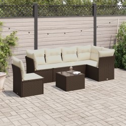 Salon de jardin avec coussins 7 pcs marron résine tressée 509992509992