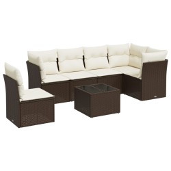 Salon de jardin avec coussins 7 pcs marron résine tressée 509992509992