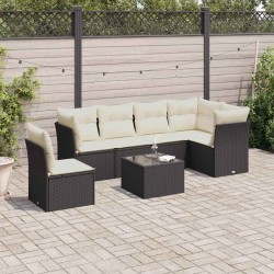 Salon de jardin 7 pcs avec coussins noir résine tressée 509993509993