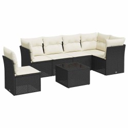 Salon de jardin 7 pcs avec coussins noir résine tressée 509993509993