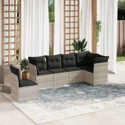 Salon de jardin 6 pcs avec coussins gris clair résine tressée 509994509994
