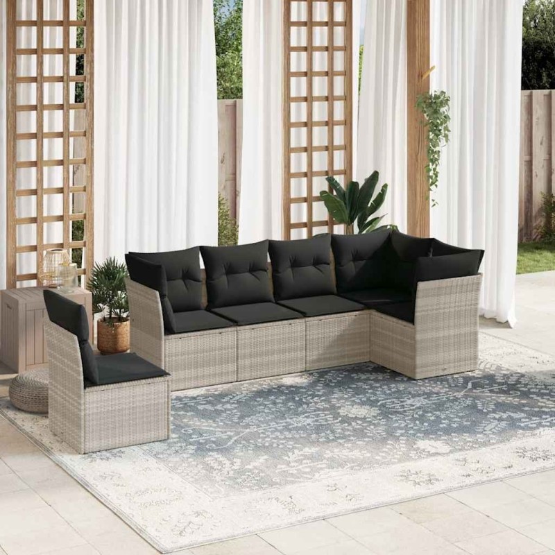 Salon de jardin 6 pcs avec coussins gris clair résine tressée 509994509994
