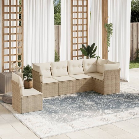 Salon de jardin avec coussins 6 pcs beige résine tressée 509995509995