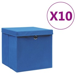 Boîtes de rangement avec couvercles 10 pcs 28x28x28 cm Bleu 510013510013