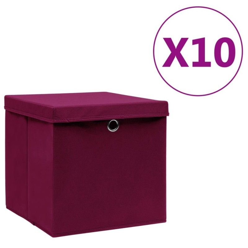 Boîtes de rangement et couvercles 10 pcs 28x28x28cm Rouge foncé 510015510015