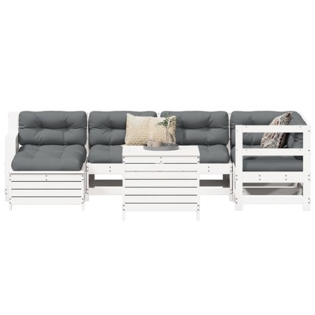 Salon de jardin 7 pcs blanc bois de pin massif 510026510026