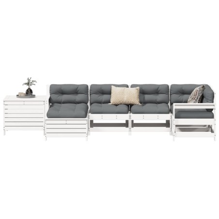Salon de jardin 7 pcs blanc bois de pin massif 510037510037