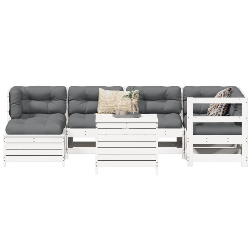 Salon de jardin 7 pcs blanc bois de pin massif 510043510043