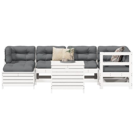 Salon de jardin 7 pcs blanc bois de pin massif 510043510043