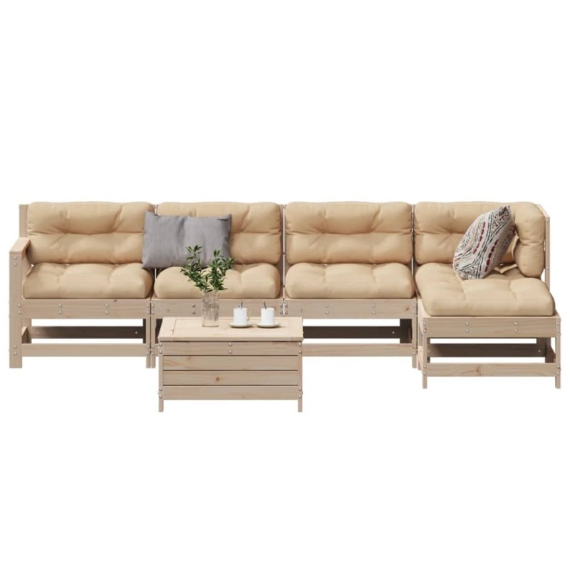 Salon de jardin 6 pcs avec coussins Bois de pin massif 510045510045