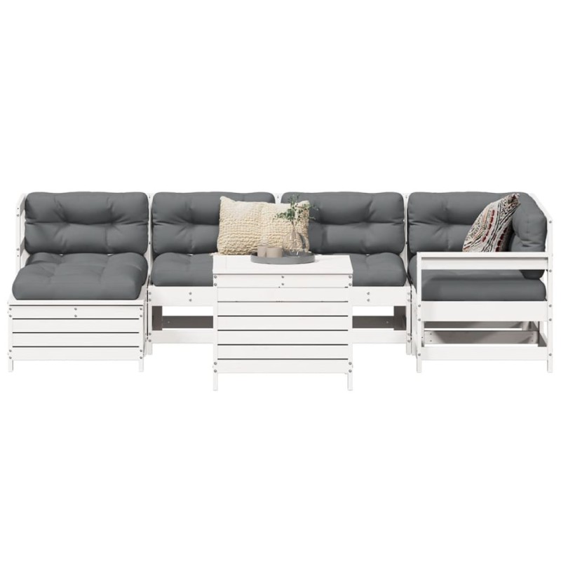 Salon de jardin 7 pcs blanc bois de pin massif 510047510047