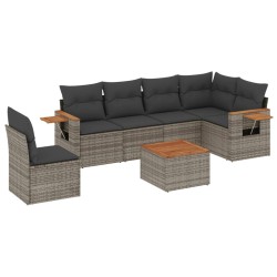 Salon de jardin avec coussins 7 pcs gris résine tressée 510051510051