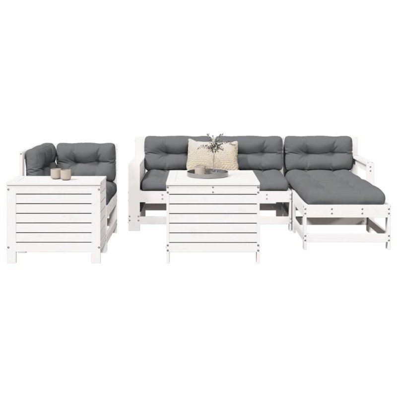 Salon de jardin 7 pcs blanc bois de pin massif 510063510063