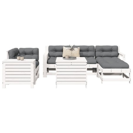 Salon de jardin 7 pcs blanc bois de pin massif 510063510063