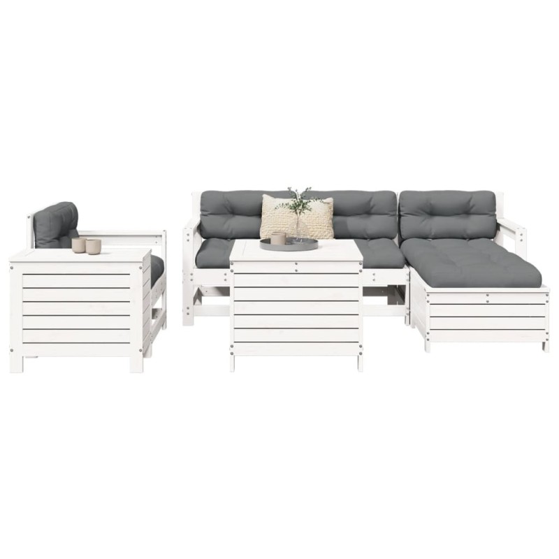 Salon de jardin 7 pcs blanc bois de pin massif 510066510066