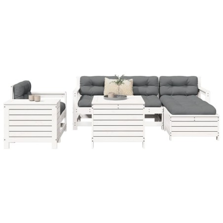 Salon de jardin 7 pcs blanc bois de pin massif 510066510066