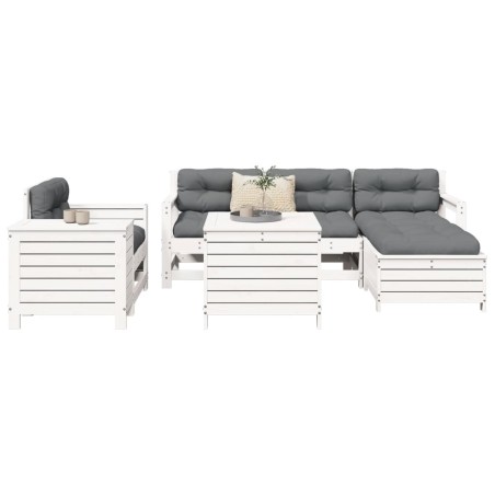 Salon de jardin 7 pcs blanc bois de pin massif 510068510068